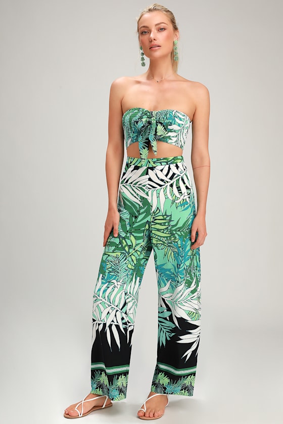 Anywhere With You Green Multi Tropical Print Two-Piece Jumpsuit 1