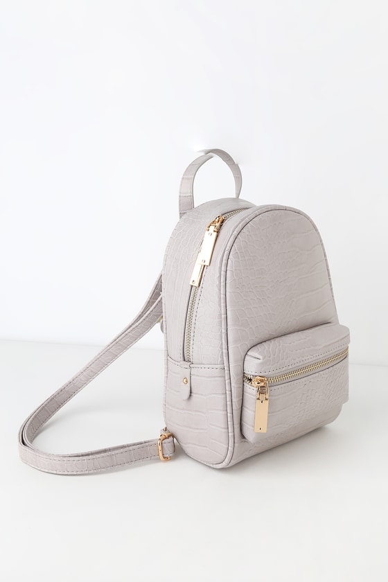 Cute Grey Backpack - Grey Croc Embossed Backpack - Mini Backpack - Lulus