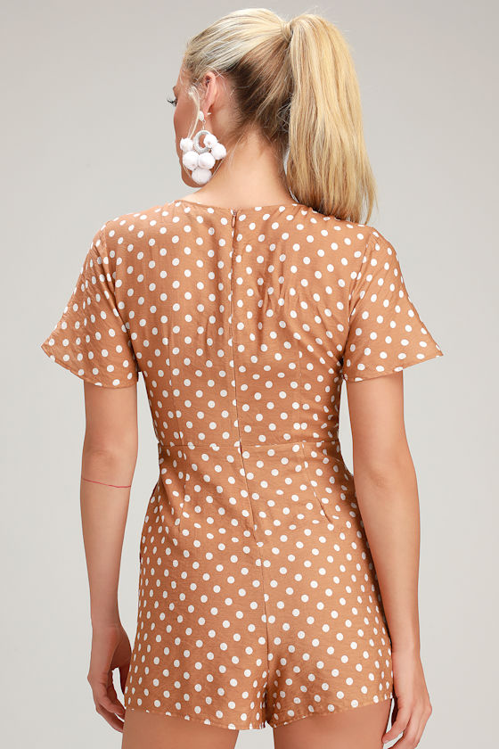 Challie's Camel Brown and White Polka Dot Romper 3