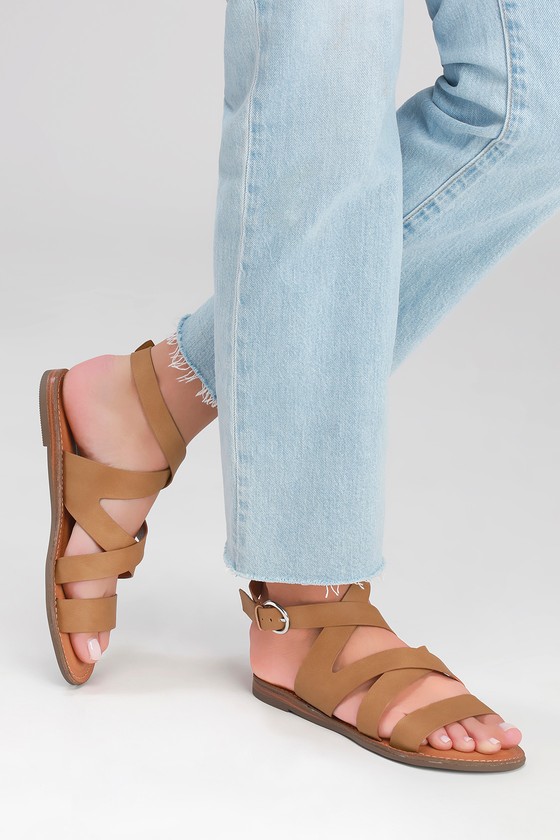 tan strappy flats