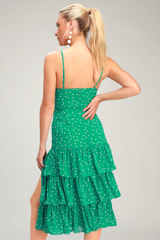 Nellie Green Polka Dot Ruffled Midi Dress 4