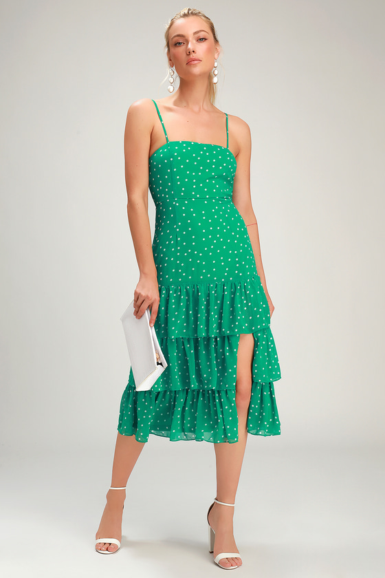 Cute Midi Dress - Green Polka Dot Dress - Ruffled Midi Dress - Lulus