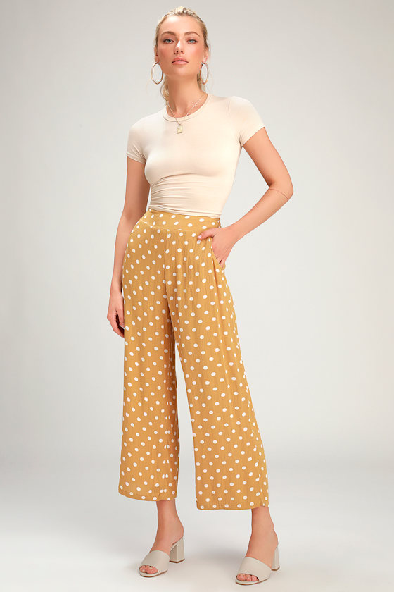 Billabong Cut Through Yellow Polka Dot Pants Culotte Pants Lulus