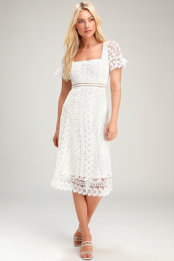 Cute Lace Dress - White Lace Dress - White Lace Mid Dress - Lulus