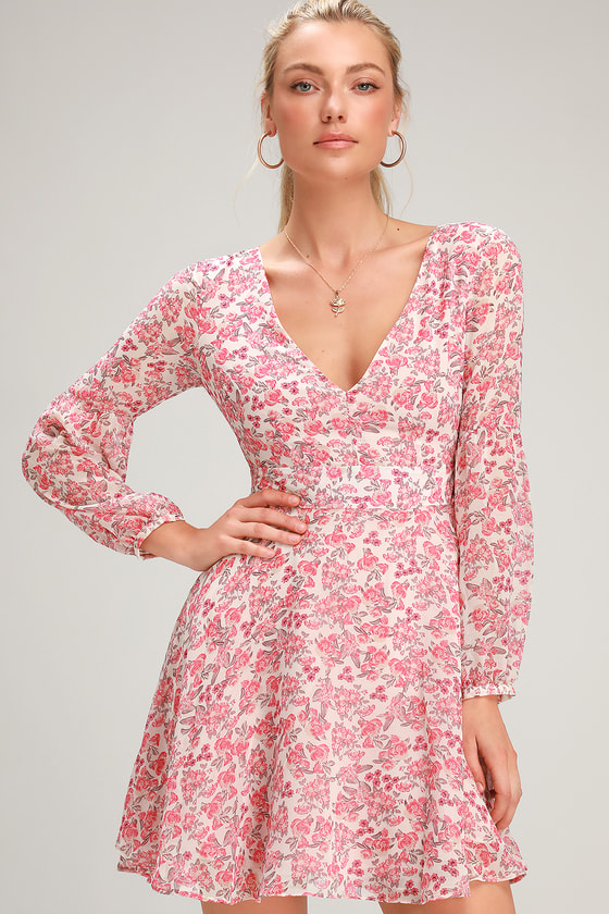 pink floral long sleeve dress