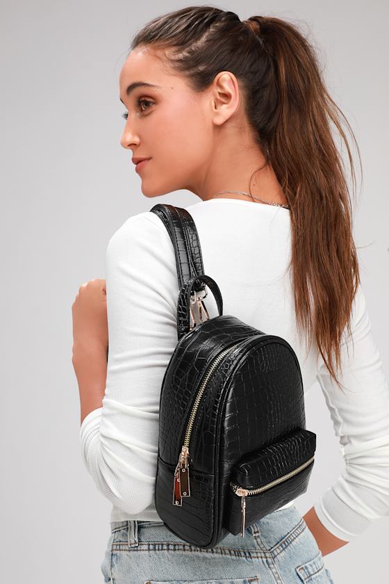 Getting Places Black Crocodile Embossed Mini Backpack 1