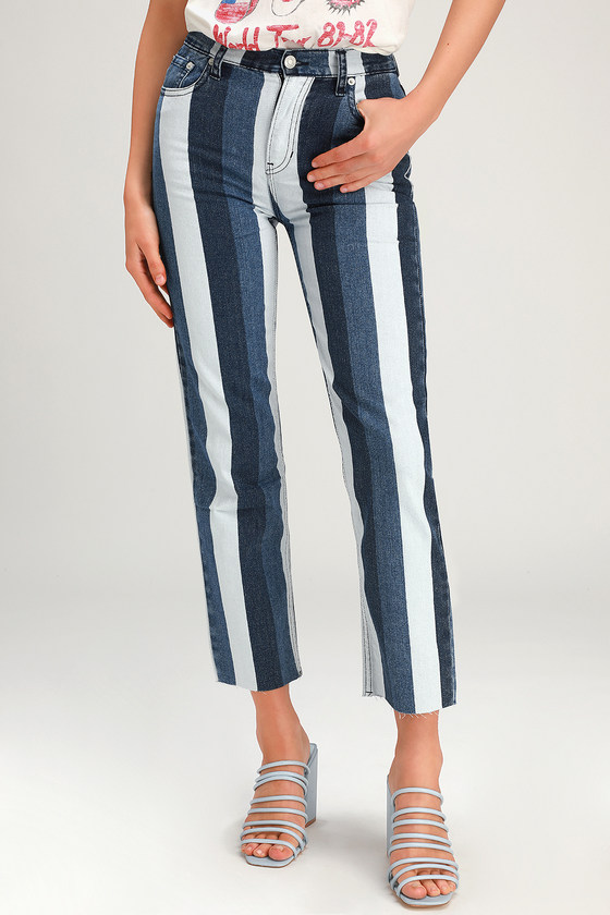 high waisted blue striped pants