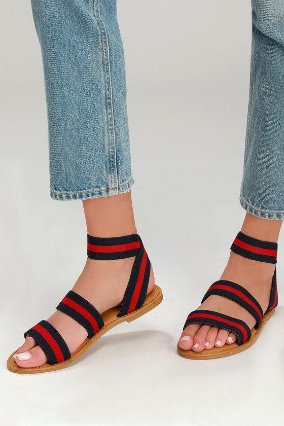 navy and white striped sandals