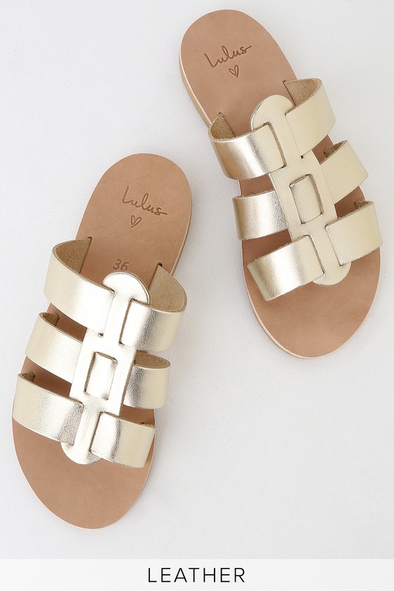 flat gold slide sandals