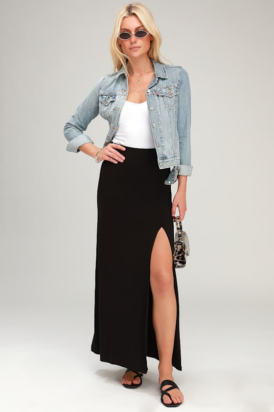 Z Supply The Side Slit Black Maxi Skirt Basic Maxi Skirt Lulus
