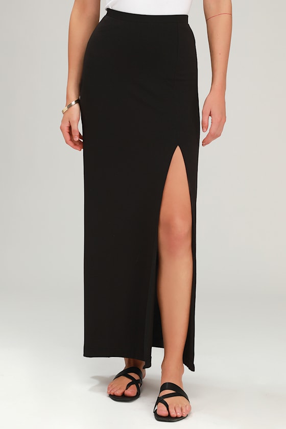 【LOULOUSEOUL】Bella Slit Skirt (Black) Z Supply The Side Slit - Black Maxi Skirt - Basic Maxi Skirt