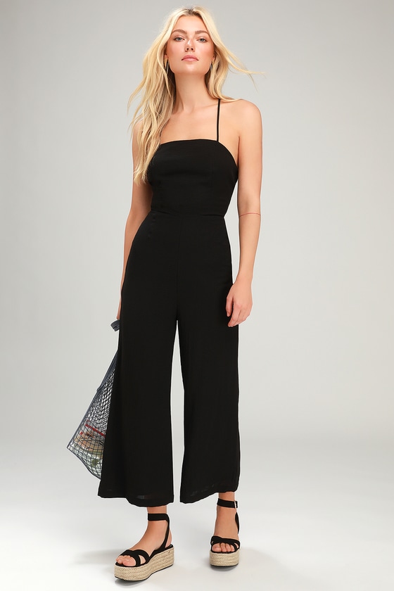 Cute Black Jumpsuit - Culotte Jumpsuit - Lace-Up Jumpsuit - Lulus