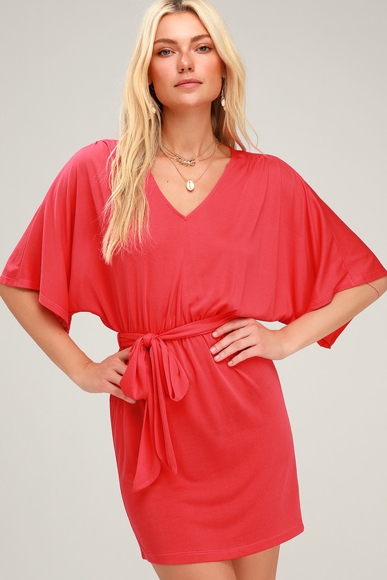 red kimono sleeve dress