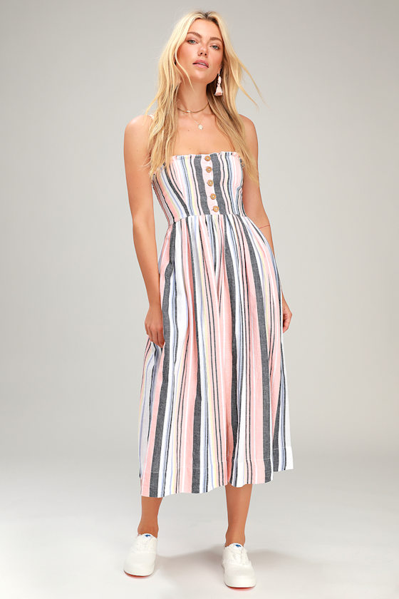 Lilah Multi Striped Pleated Midi Dress 1