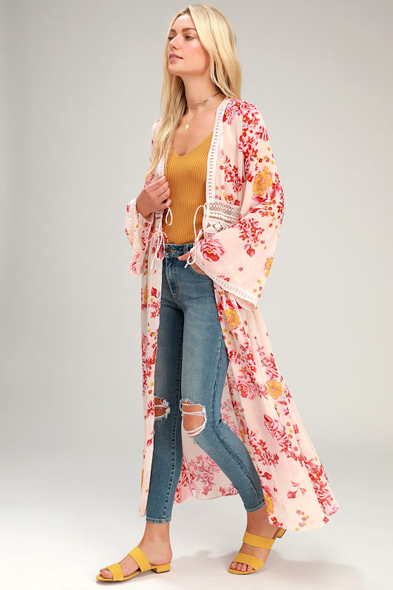Sunshine Dancer Cream Floral Print Chiffon Duster 2