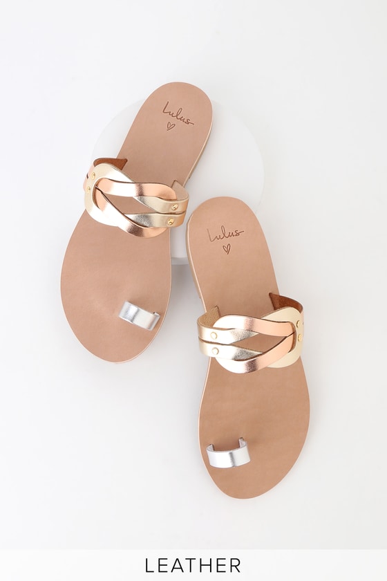 Lulus Skyros - Multi Metallic Sandals - Genuine Leather Slides