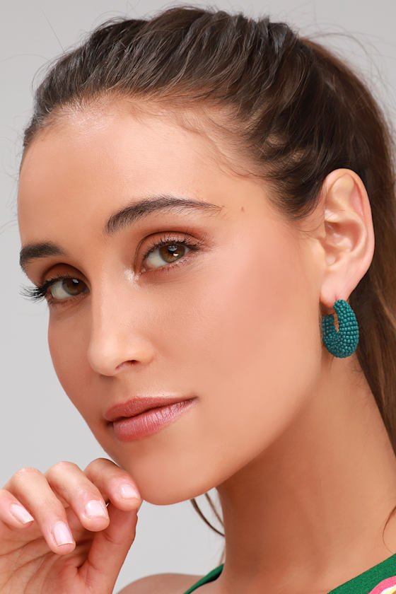 Lovely Teal Green Earrings Beaded Earrings Hoop Earrings Lulus