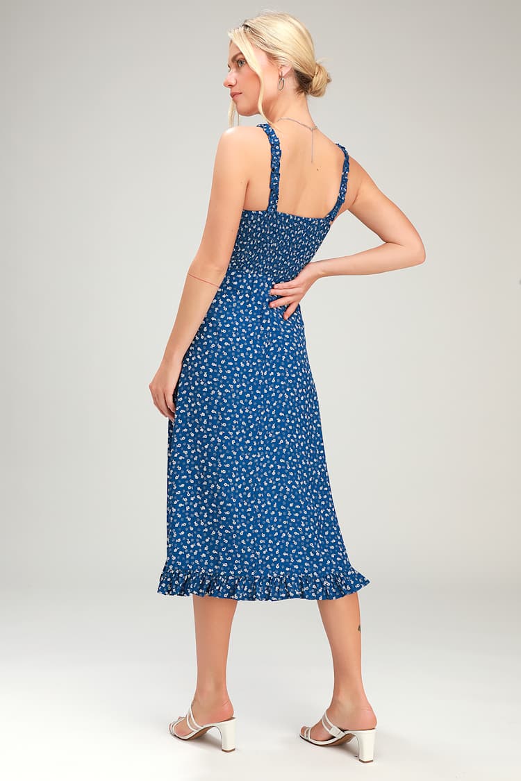 faithfull the brand noemie midi dress Faithfull the Brand Noemie - Navy Blue Floral Print Dress - Midi