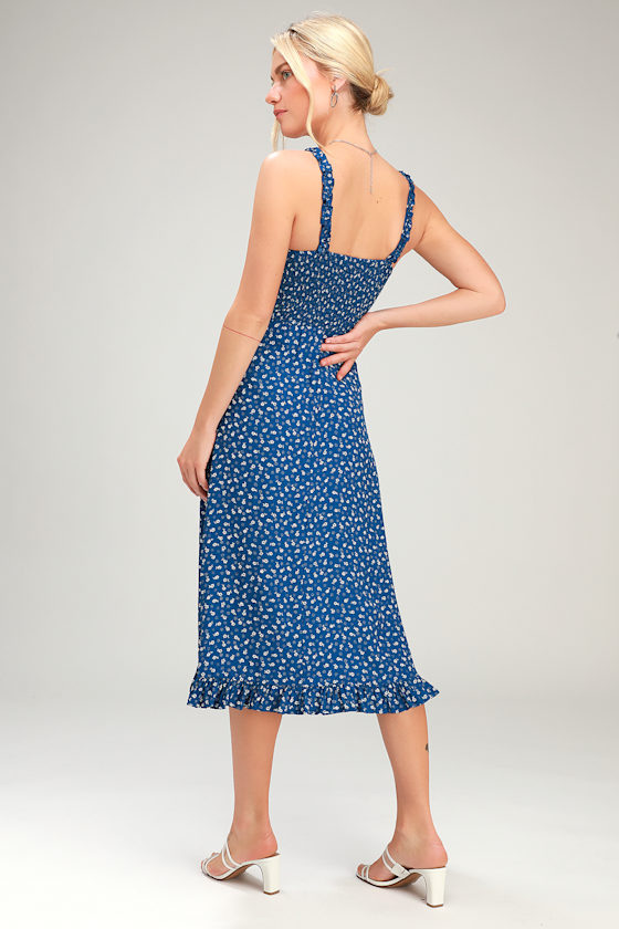 Noemie Navy Blue Floral Print Ruffled Midi Dress 5