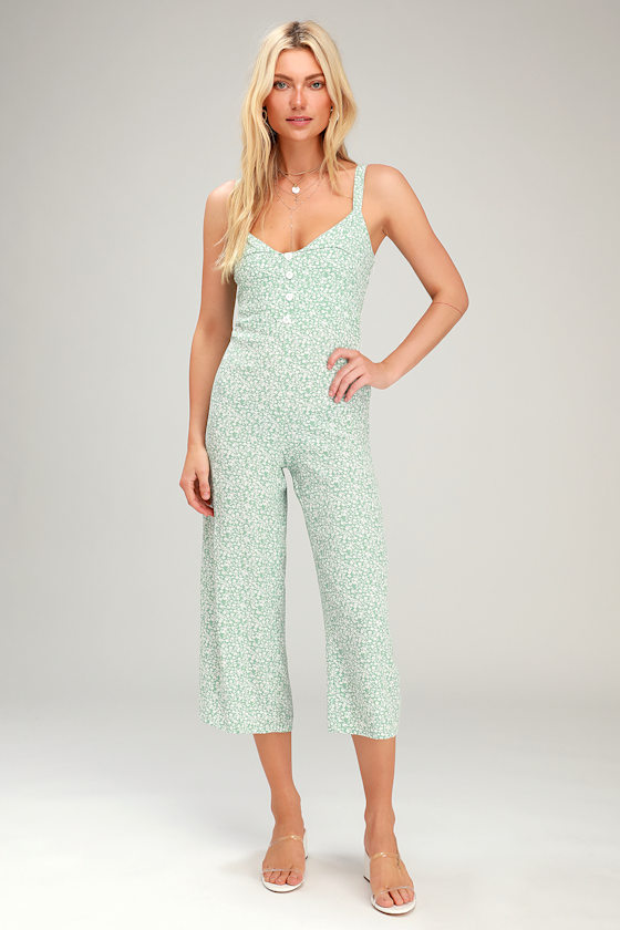 River Seafoam Green Floral Print Culotte Jumpsuit 1