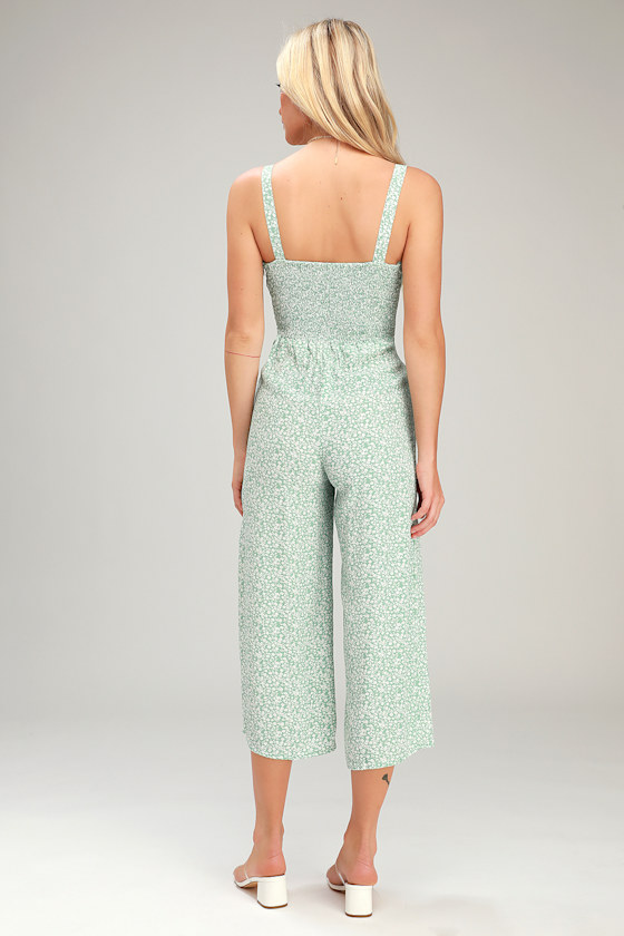 River Seafoam Green Floral Print Culotte Jumpsuit 4