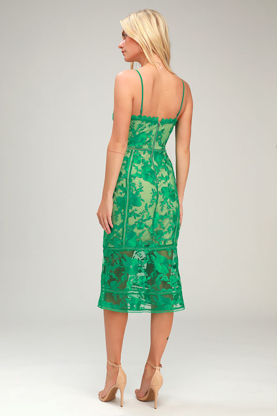 Deeply Cherished Green and Nude Lace Midi Dress 1