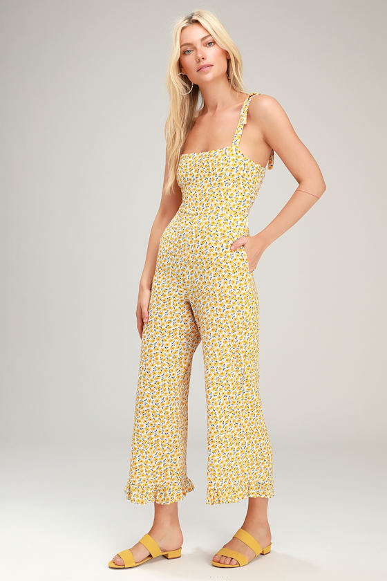 Frankie Yellow Floral Print Tie-Strap Jumpsuit 4