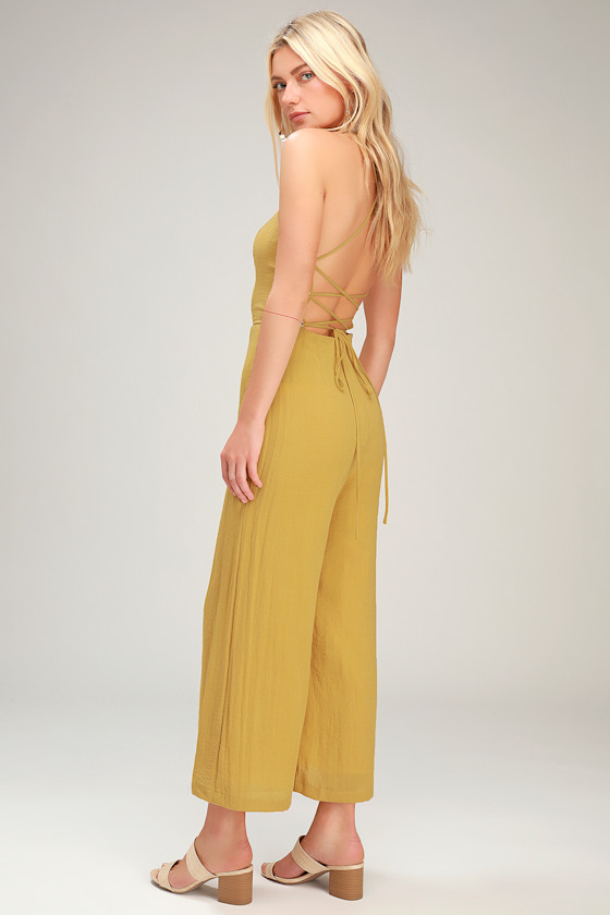 Adelia Mustard Yellow Lace-Up Culotte Jumpsuit 2