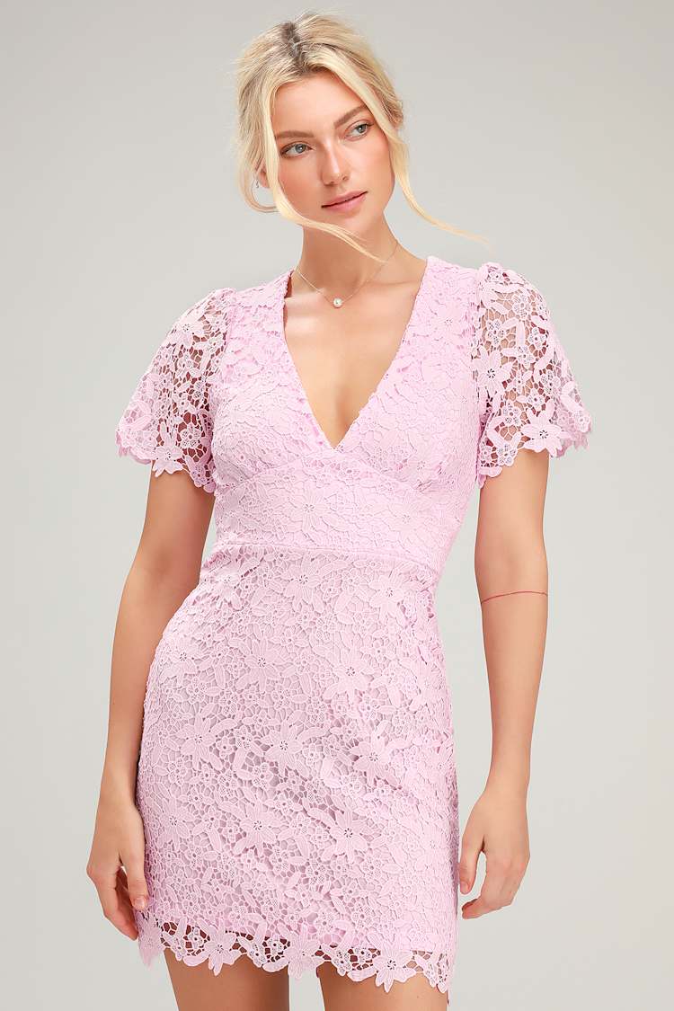 Cute Light Pink Lace Dress - Lace Mini Dress - Short Sleeve Dress - Lulus
