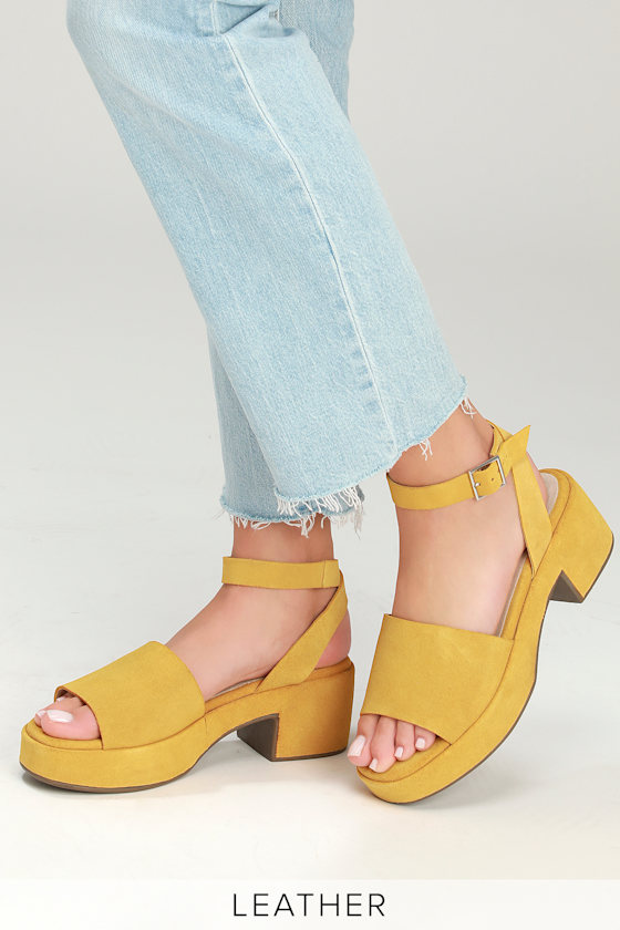 Calming Influence Yellow Suede Leather Platform Heels 1