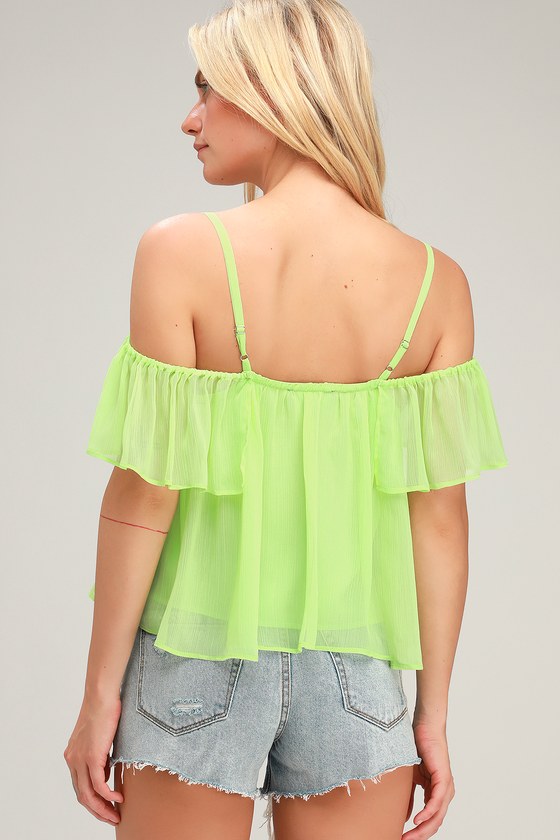 Lovely Lime Green Top Off The Shoulder Top Cold Shoulder Top