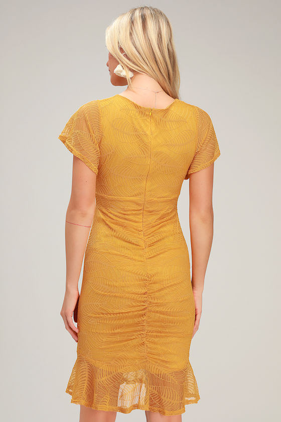 Mustard Yellow Dress - Lace Dress - Ruched Dress - Bodycon Dress - Lulus