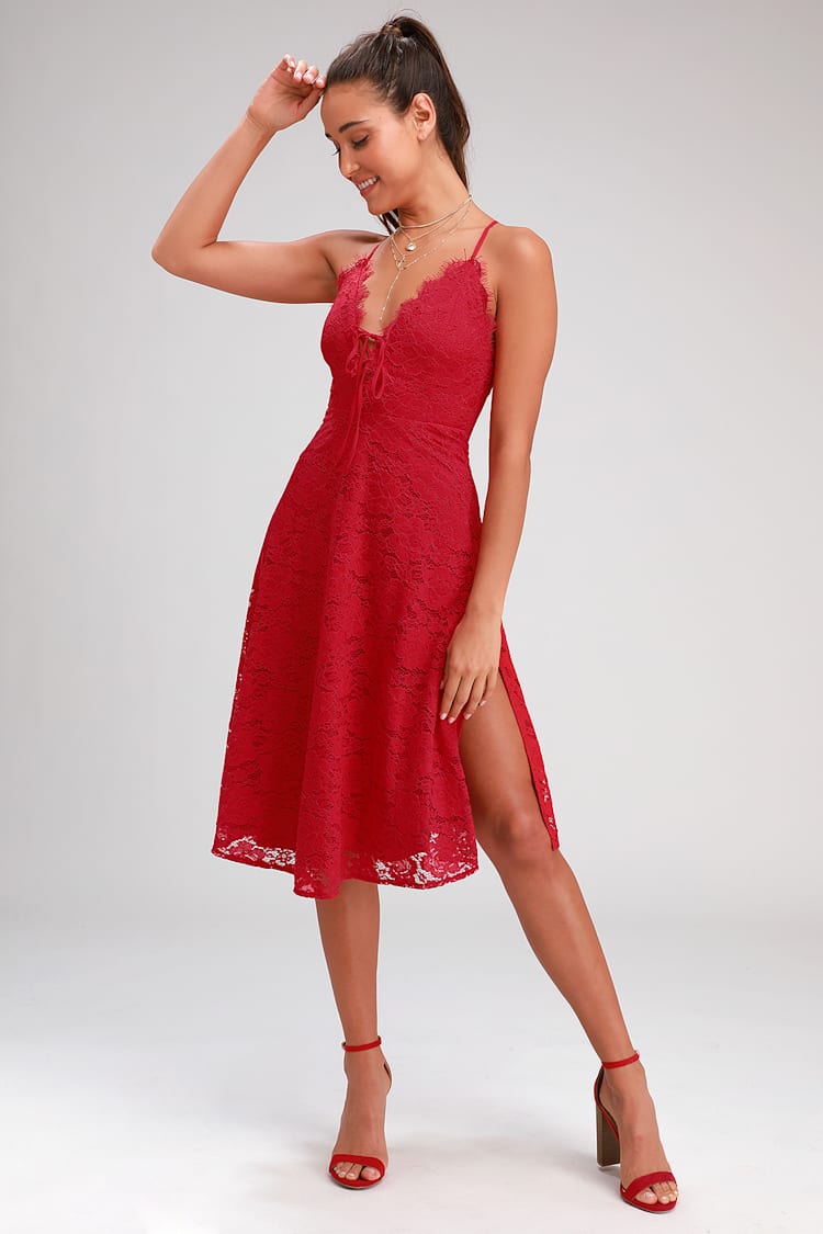 knee length dresses for ladies Waverly Lace Midi Dress – The Swank Company main image 1