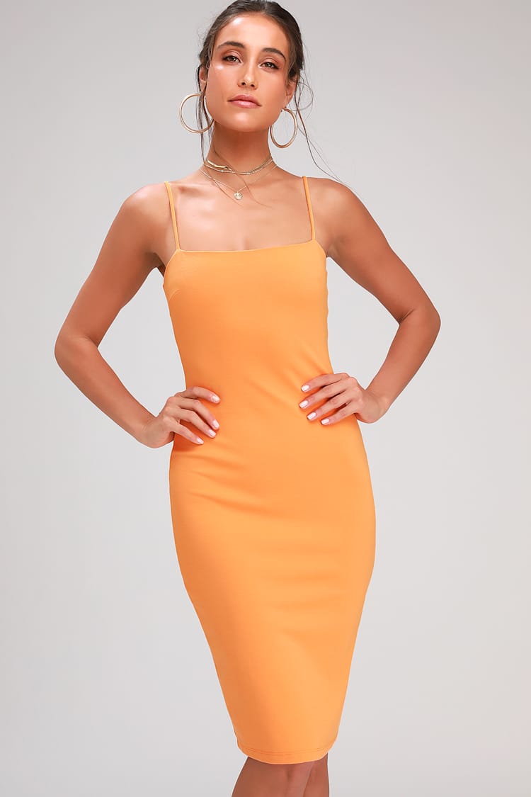 open lace back dress Orange Satin Cowl Neck Midi Dress main image 1