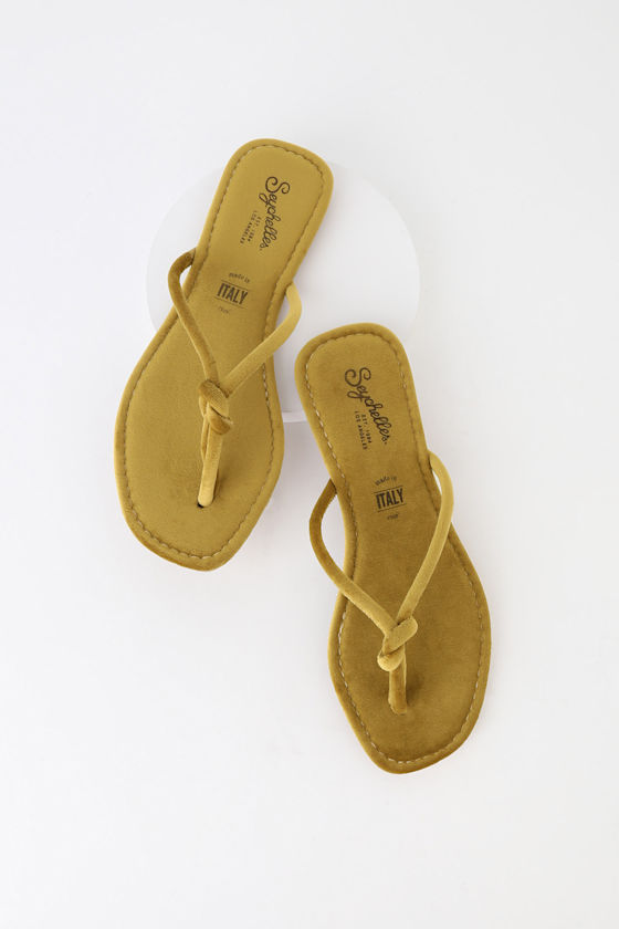 mustard color flip flops