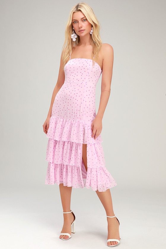 Nellie Blush Polka Dot Ruffled Midi Dress 1