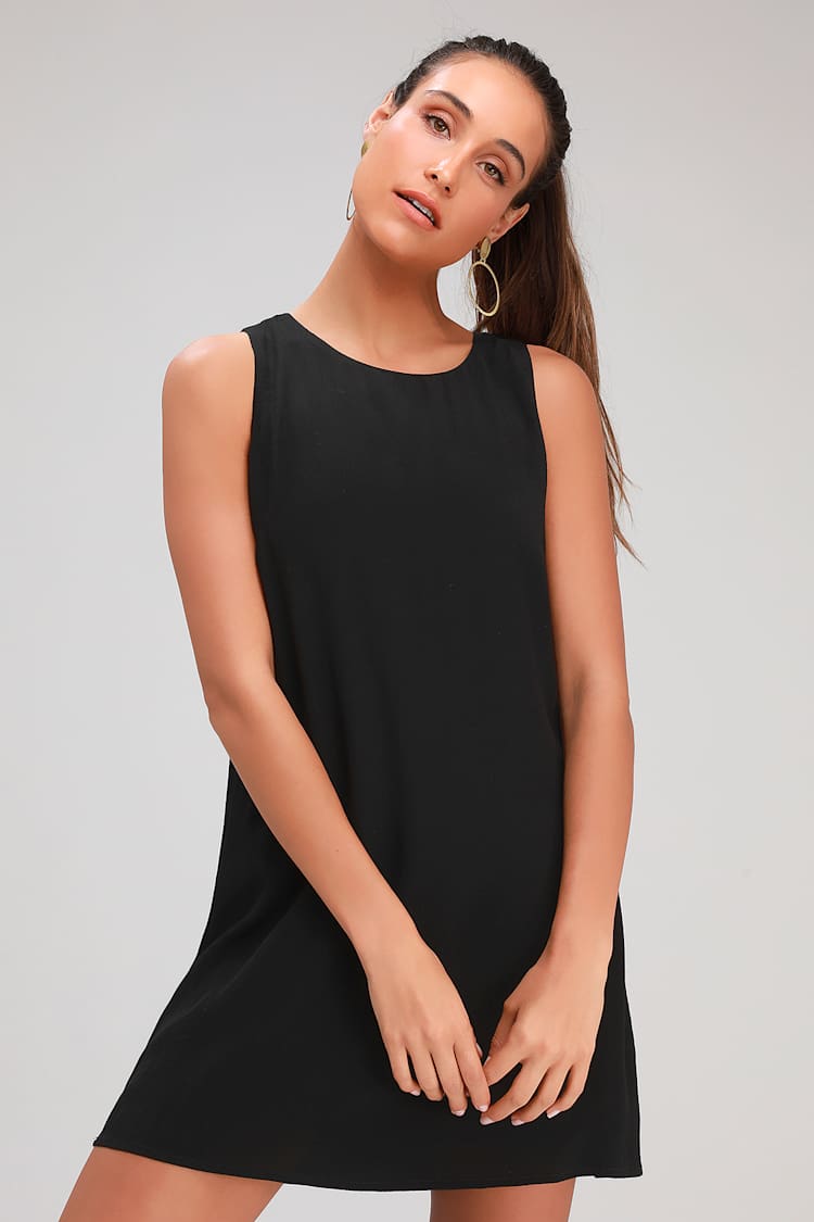 sleeveless shift dress black Lovely - Black Dress - Shift Dress Does a funeral attire Sash Options:Without Sash G5920M defined by its sleek