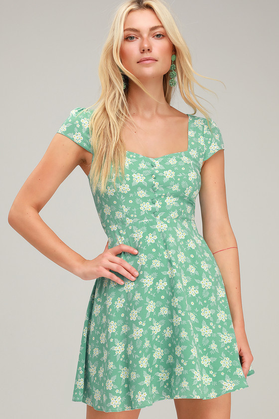 Cute Green Floral Dress - Floral Print Dress - Green Mini Dress - Lulus