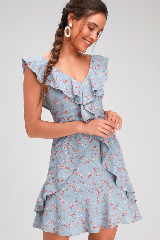 light blue floral mini dress