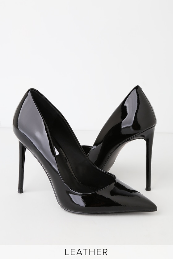 black patent leather heels