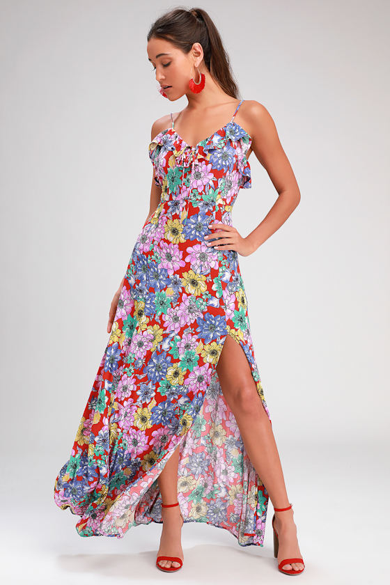 Dynah Red Floral Print Sleeveless Maxi Dress 1