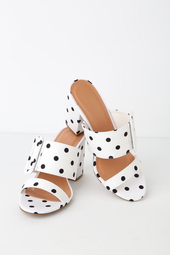 black and white polka dot high heels