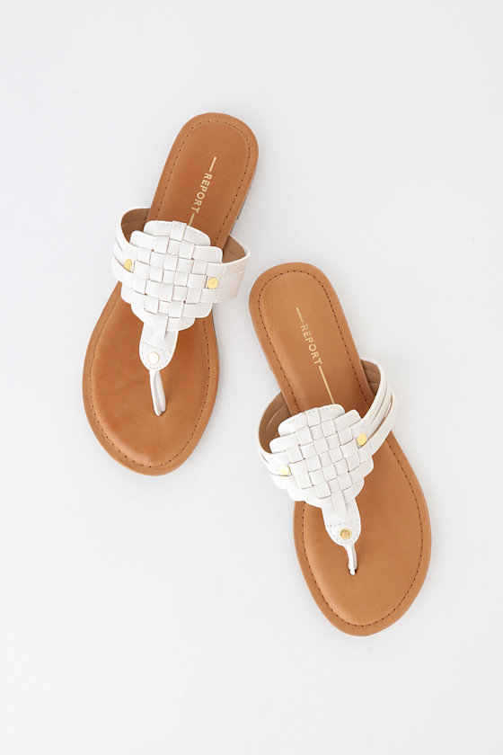 white flat thong sandals