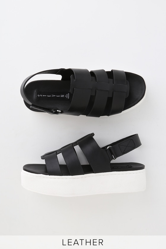 Steven Ginny - Black Leather Flatform Sandals - Fisherman Sandals - Lulus