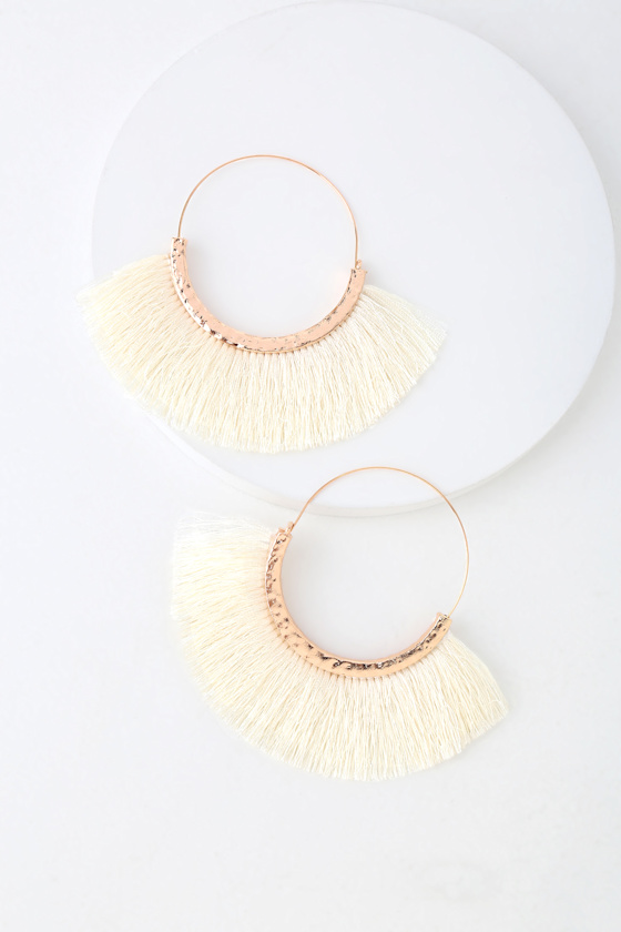 Boho Gold and Ivory Earrings Hoop Earrings Fringe Earrings Lulus