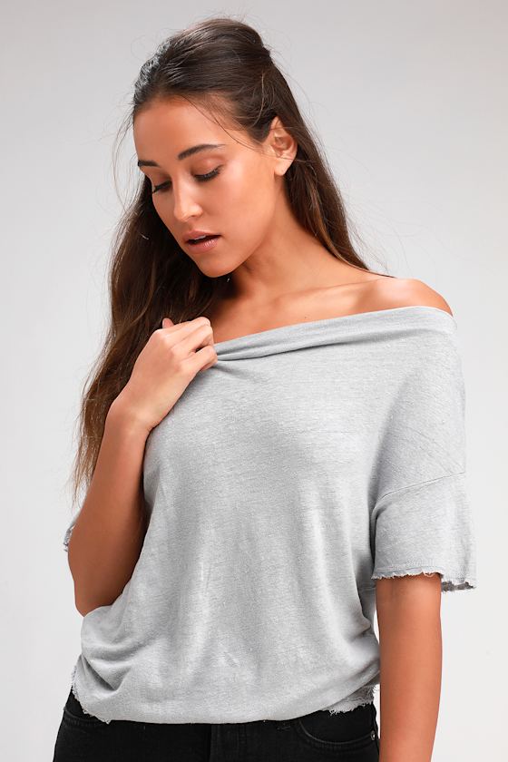 Project Social T The Last Call Linen Top Light Grey Tee Lulus