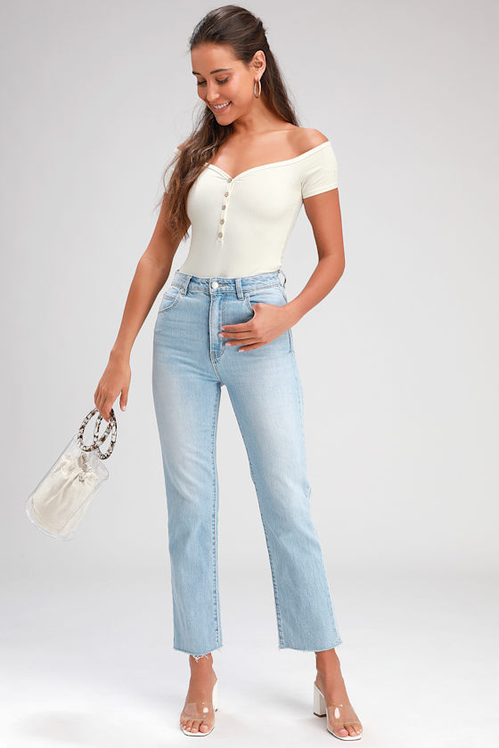 California Body White Ribbed Off-The-Shoulder Bodysuit 3