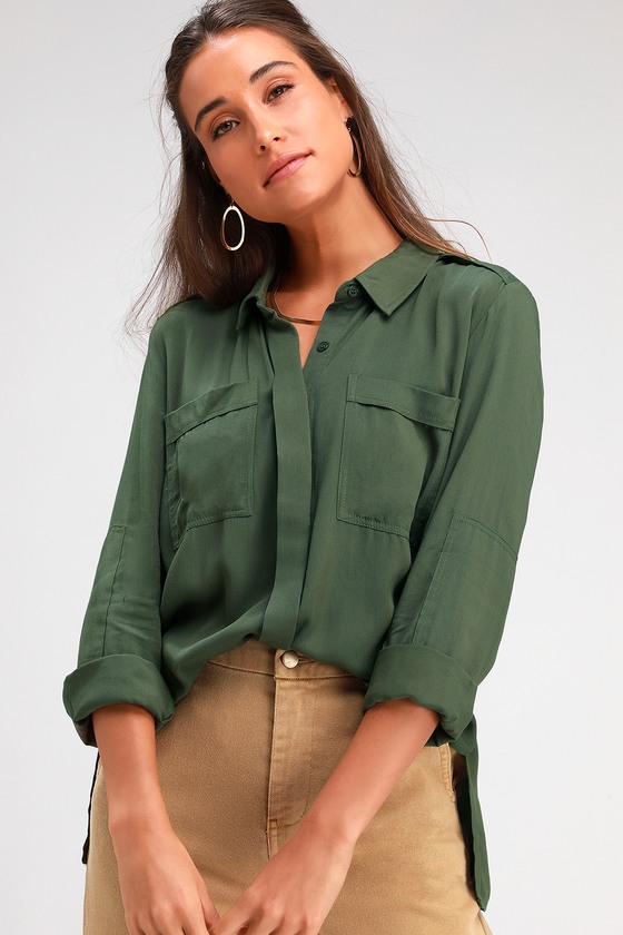 olive green collared shirt