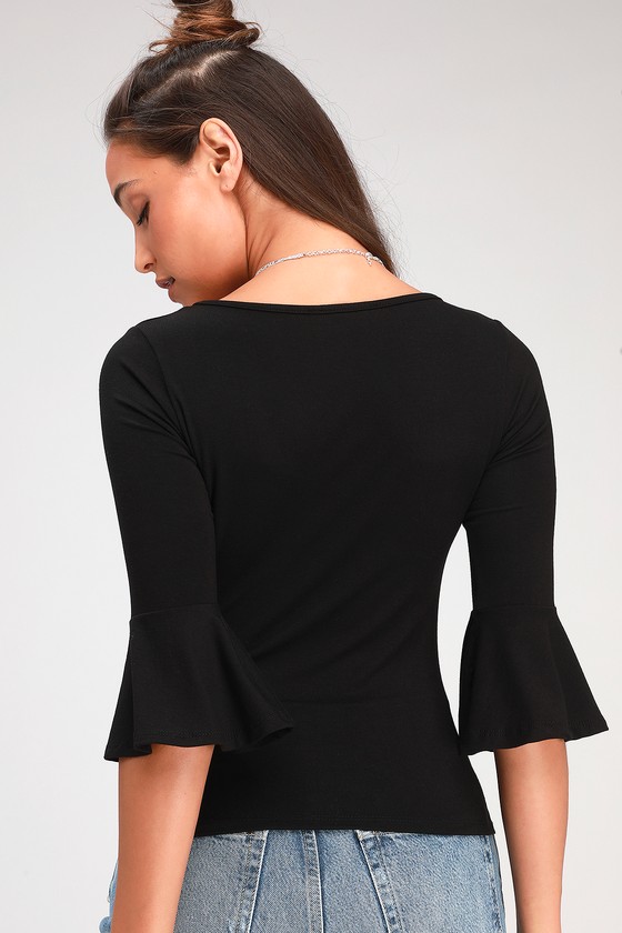 black flounce sleeve top