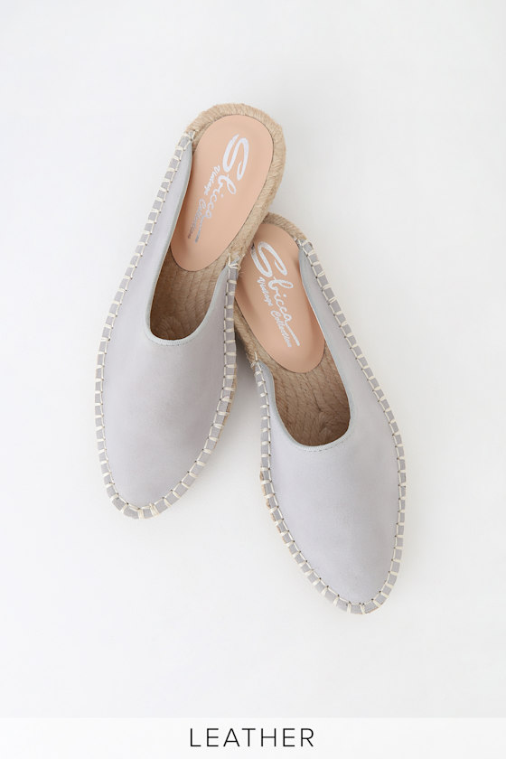 Columbia Grey Leather Pointed Toe Espadrille Mules 2